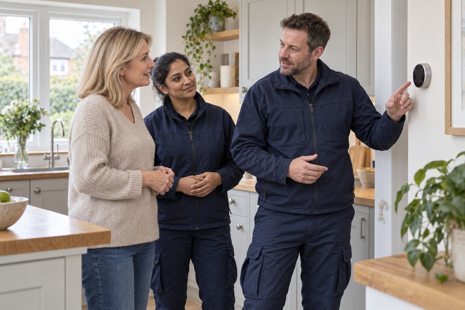 Local tradespeople discussing a job with a homeowner